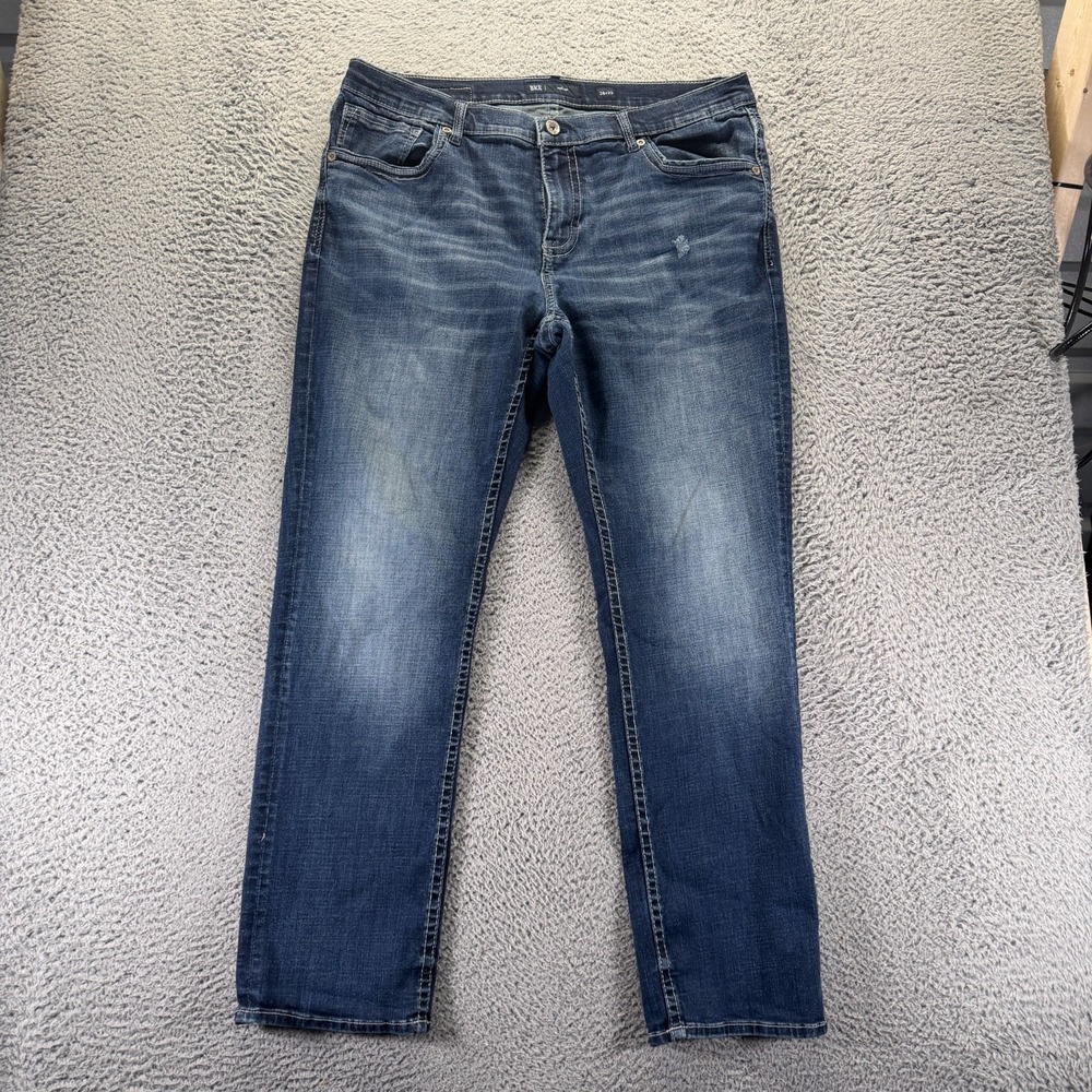 BKE Buckle Nolan Jeans Mens 38x32 Blue Cotton Denim Straight Workwear Stretch